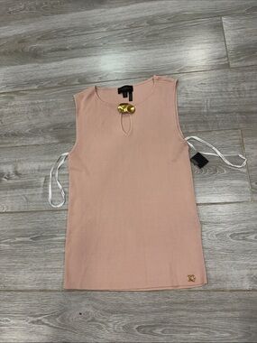 Donna Karan Sleeveless Ribbed Pink Top with Gold Accent M